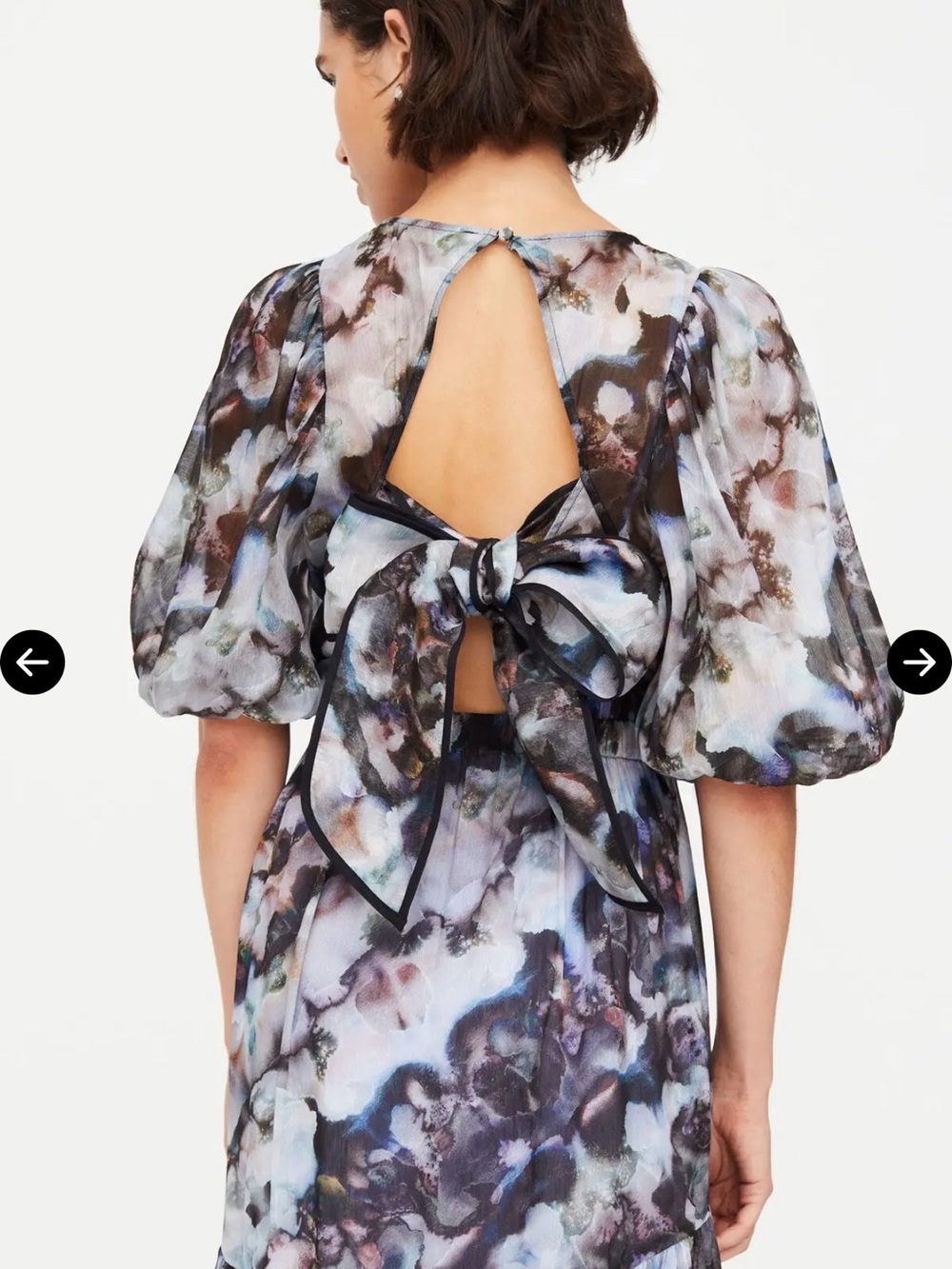 Marie Oliver Watercolor-Print Bow-Back Midi Dress in Blue and Black